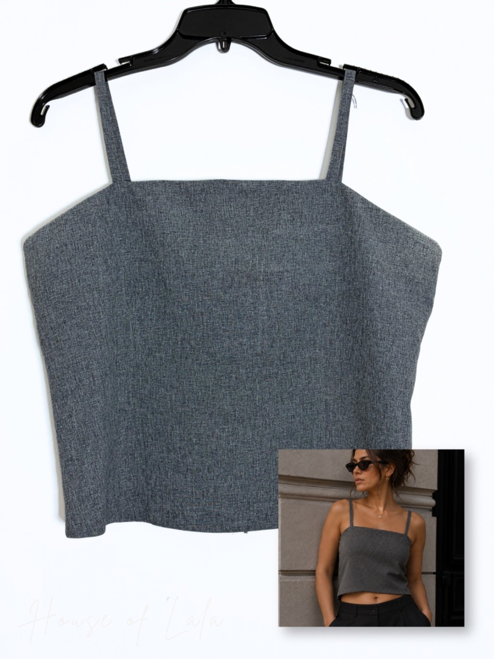 Classic Gray Square-Neck 90s Spaghetti Strap Cami Crop Top